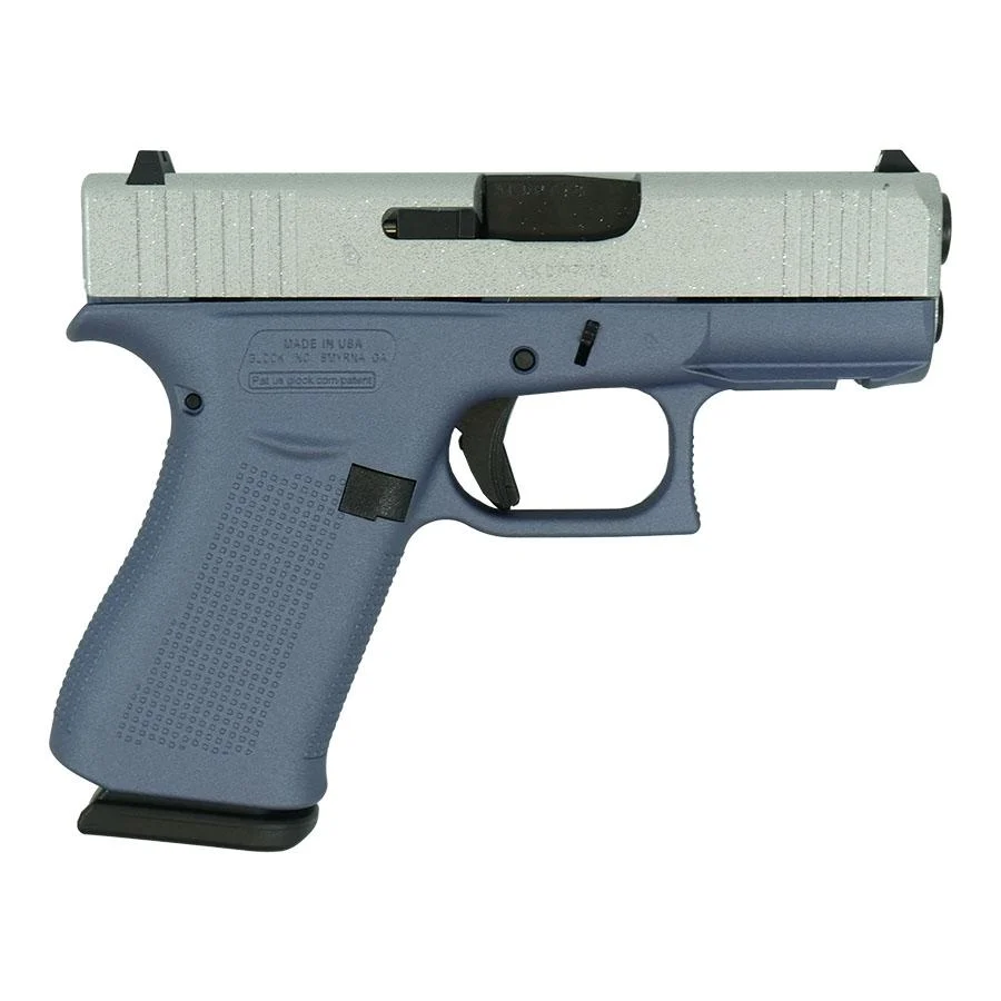Glock 43X Crushed Silver Glitter Slide/Orchid Purple Frame Handgun 9mm Luger 10rd Magazines(2) 3.4" Barrel Accessory Rail USA Made