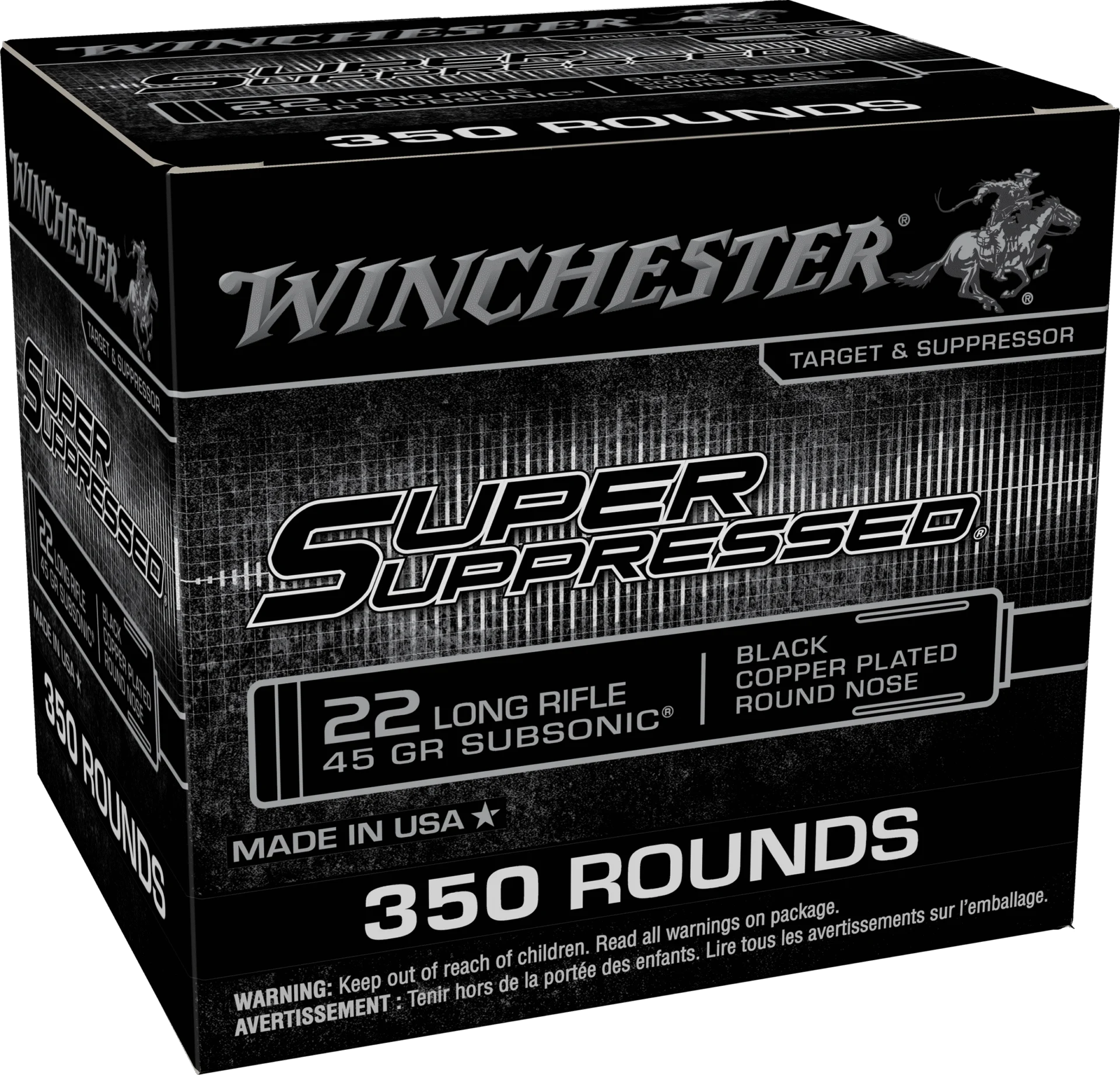 WINCHESTER 22 LR SUPER SUPRESSED RN CP 45 GR SUBSONIC 350RD/BOX 4BX/CS